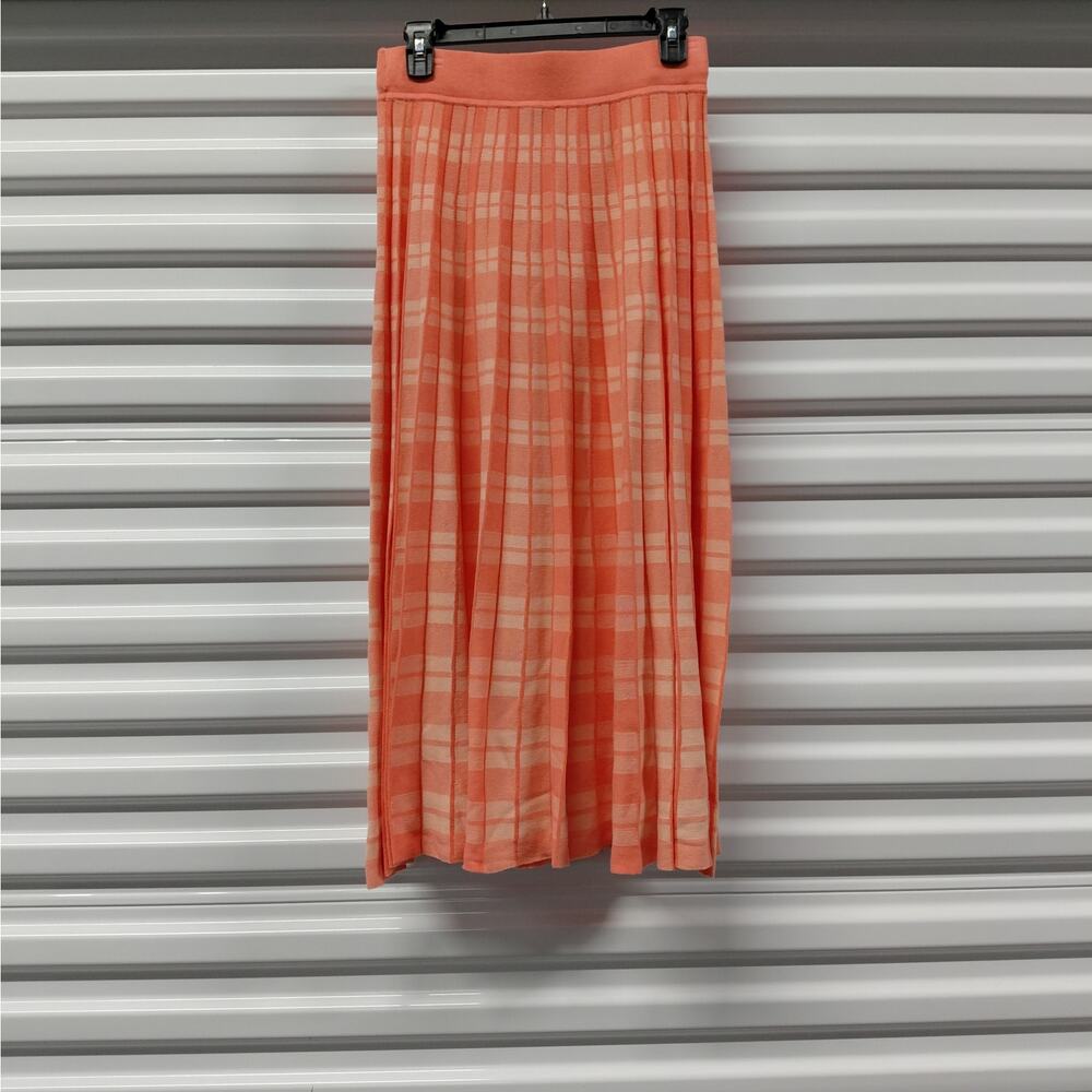 Kate Spade Women Skirt Size Small Peach Plaid Cottagecore Coquette Pleated Midi - Picture 3 of 7